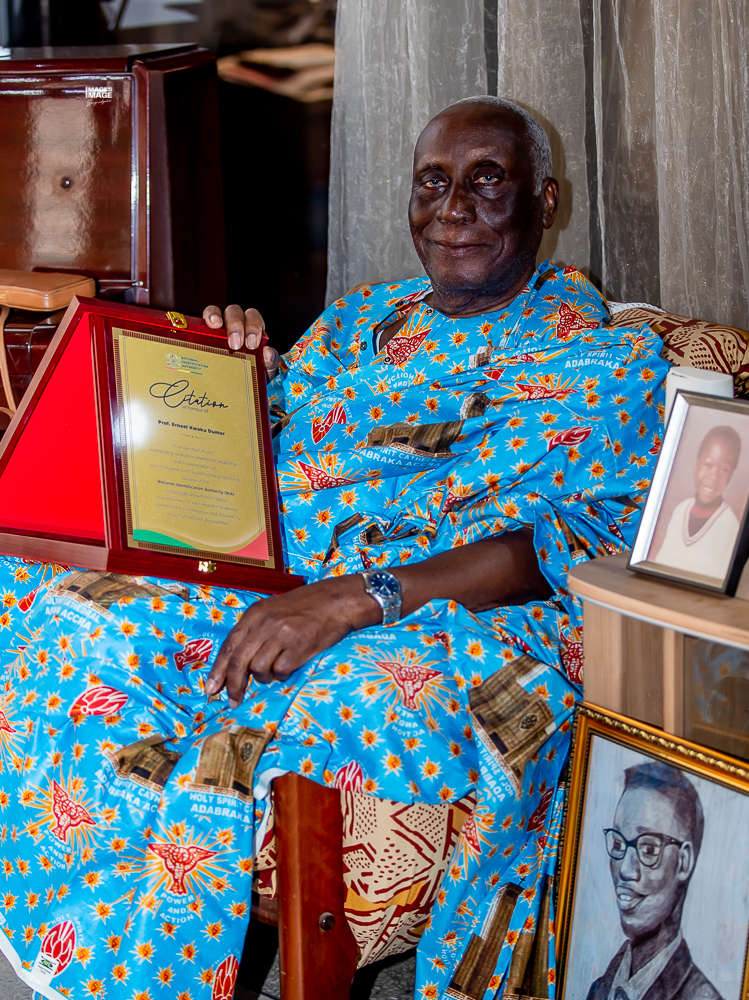 The Management team of the National Identification Authority (NIA) paid a courtesy visit to its esteemed founding Executive Secretary, Professor Ernest Dumor.

The delegation led by the current Executive Secretary, Mr Wisdom Kwaku Deku expressed profound gratitude for Professor Dumor's remarkable role in establishing the NIA.  The visit not only acknowledges his tireless efforts but also seeks to harness his invaluable wisdom, knowledge and expertise in building a better NIA and a more sustainable, prosperous and robust Identity System for Ghana’s development.

The visit marks the beginning of many as the Management Team led by Mr Deku has purposefully planned to visit all its past Executive Secretaries to learn from each of them and most importantly celebrate their achievements while they are alive. A commitment to building on the foundations laid by its pionee.
Hon. Abla Dzifa  Gomashie (MP),  Niece of Professor Ernest Dumor thank and applauded the NIA on behalf of the Dumor family for recognising her uncle's national contribution while he is  still alive,